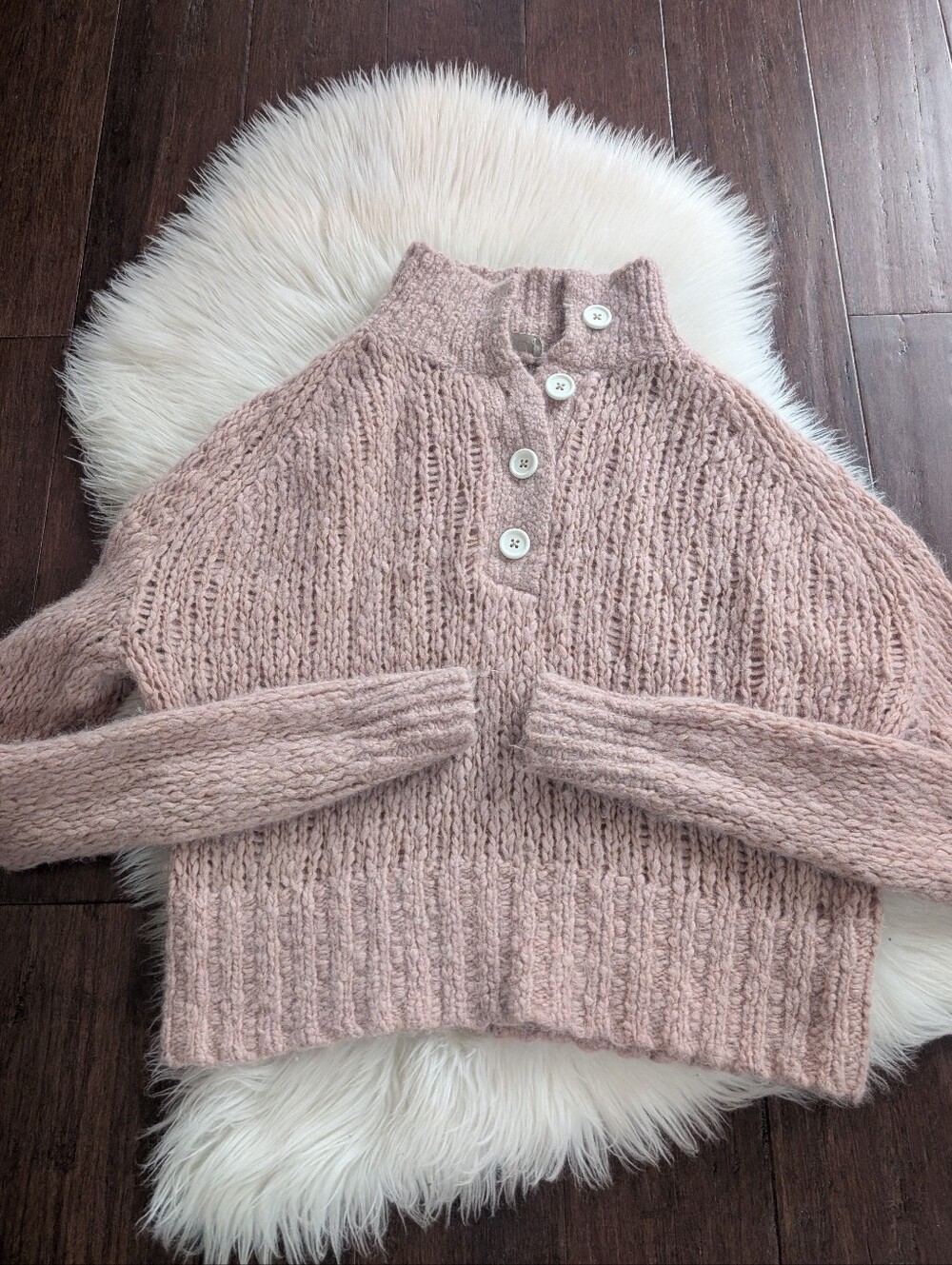 Everlane The Lofty-Knit Henley Button Wool Alpaca Blend Sweater Pink S Small